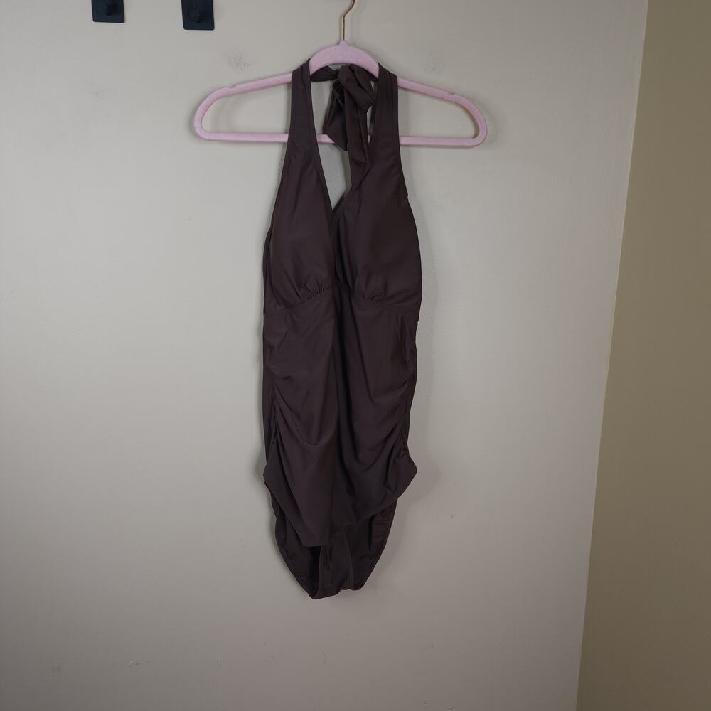 Ingear One Piece Halter Tie Swimsuit in Brown Size 18